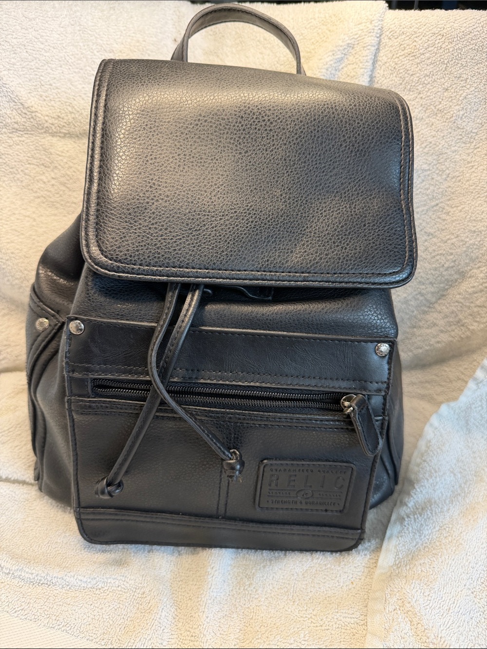 Classic Black Relic Women's Leather Backpack with Front Zip Pocket